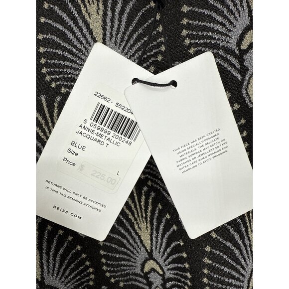 New Reiss Size Large Annie Metallic Jacquard Tunic Mini Dress Bodycon - Picture 14 of 16